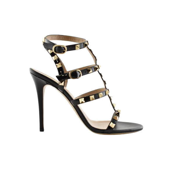 Valentino Rockstud 105 Black Patent Stud Caged Ankle Strap Sandal Heel Pump 40 - Picture 2 of 11